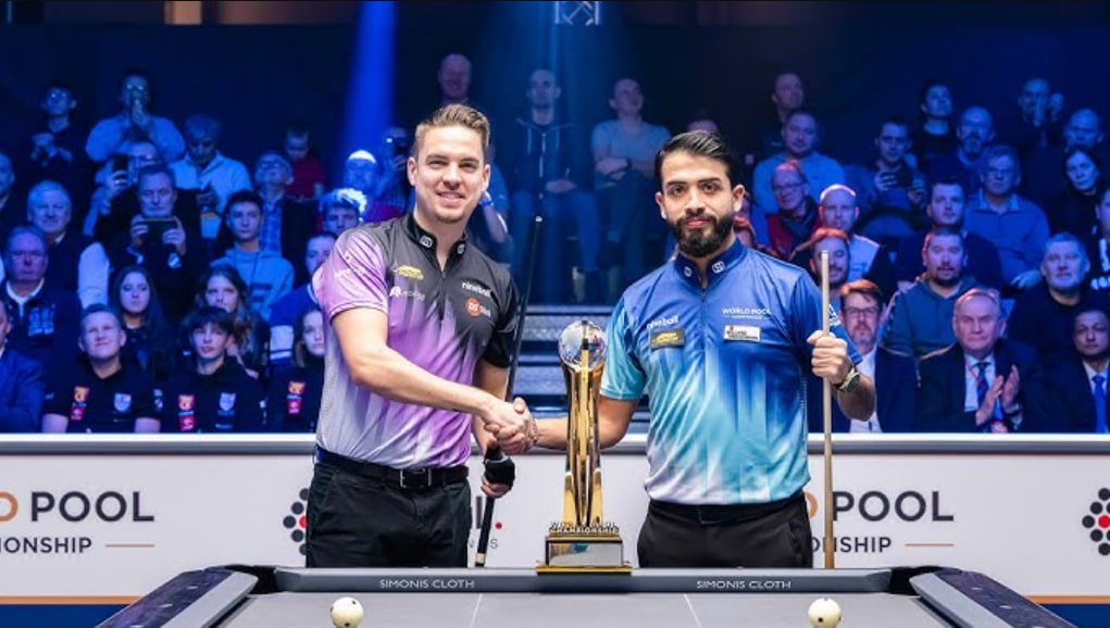 Ilustrasi turnamen billiard profesional bergengsi dengan pemain elite dunia di arena internasional